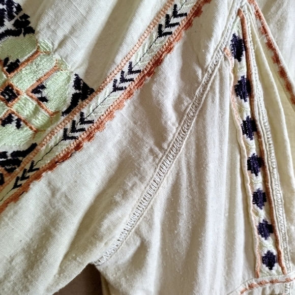 Free People All My Life Embroidered Bohemain deep v neck mini Dress sz L - Picture 9 of 10